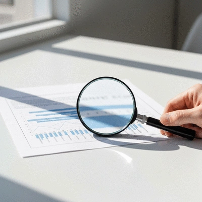 Magnifying glass examining a scientific research paper, symbolizing critical evaluation of studies, clean image, no text