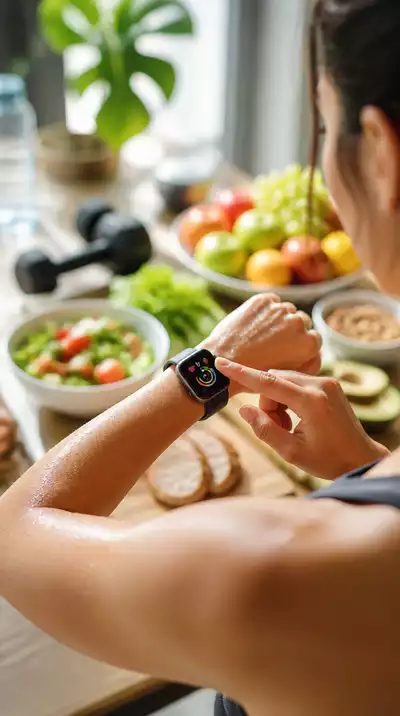 Person monitoring health data on a smartwatch after a workout