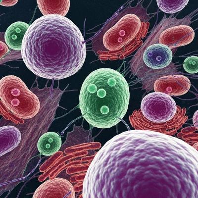 Microscopic view of cellular autophagy, with damaged cells being recycled