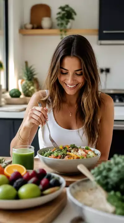 Person enjoying a healthy meal during an eating window, rich in fiber
