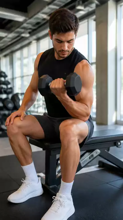 Person lifting weights in a gym, healthy and strong physique, clean image