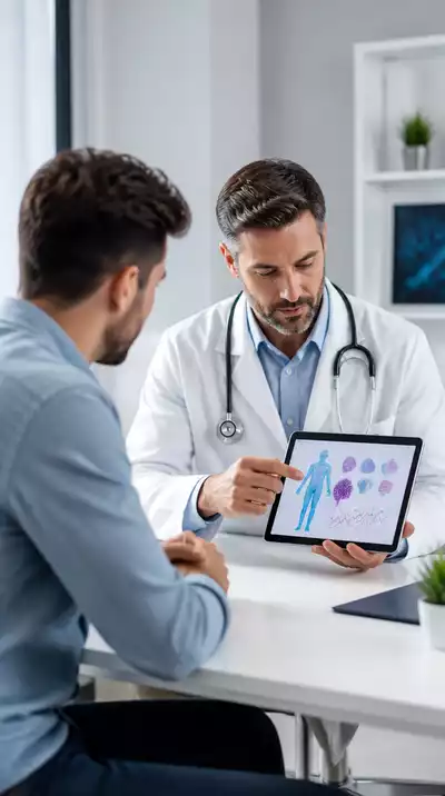 Man consulting with doctor about hormone test results