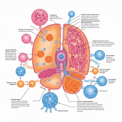 Scientific illustration of insulin sensitivity and blood sugar regulation in the human body