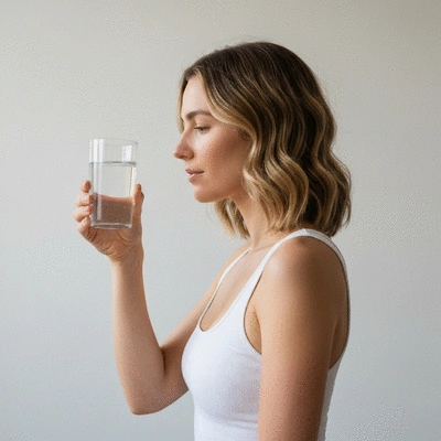 Woman drinking water during fasting period
