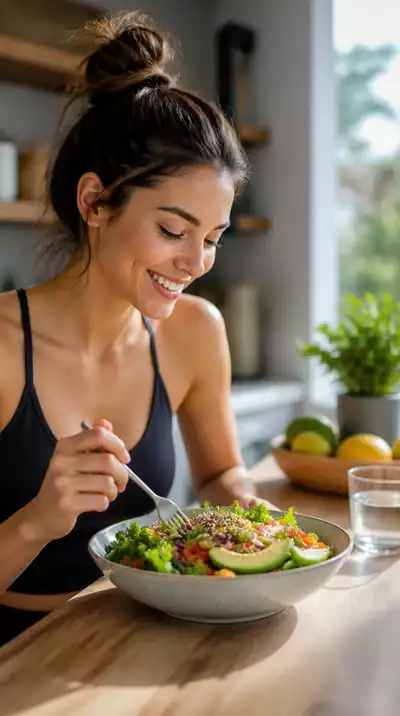 Person enjoying a light, healthy meal during an eating window, demonstrating balanced nutrition