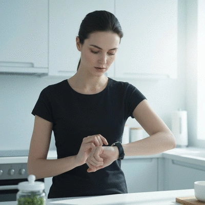 Person looking at their watch during a fasting period, healthy lifestyle