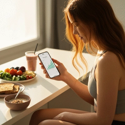 Person tracking progress on a fitness app during intermittent fasting