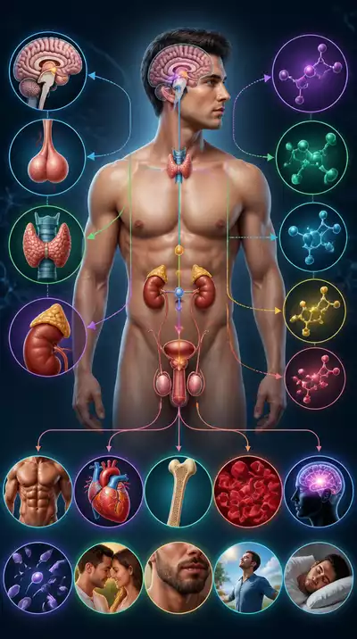 Detailed illustration of hormonal regulation and its impact on male health