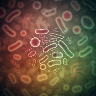Close-up of a healthy gut microbiome, illustrating beneficial bacteria