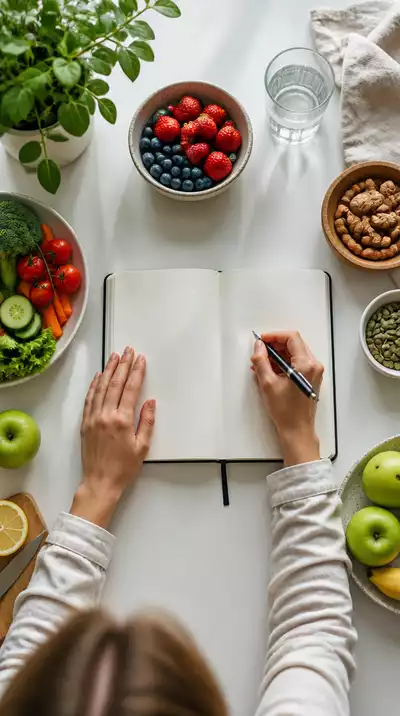 Person tracking meals in a food diary with a pen