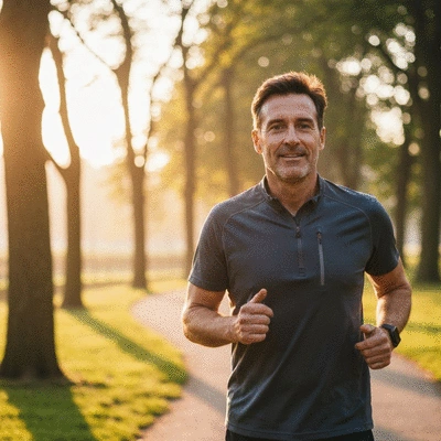 Person engaging in a healthy lifestyle, perhaps jogging or meditating, representing the benefits of intermittent fasting