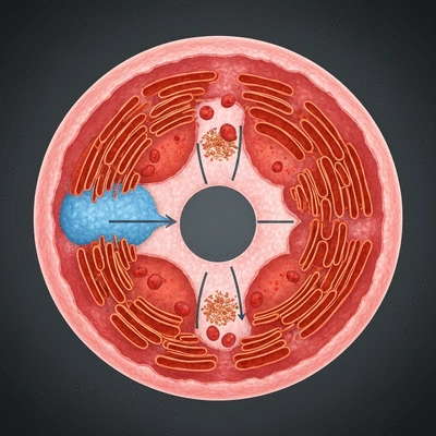 Detailed illustration of an autophagosome fusing with a lysosome